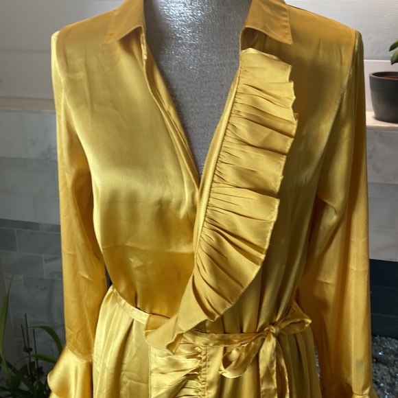 ASOS Sacred Hawk gold Satin Frilly Wrap Dress Size XS - Picture 7 of 16